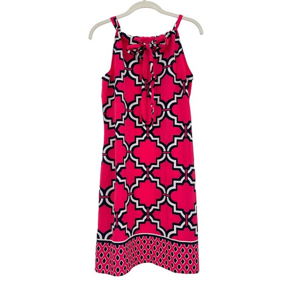 Crown & Ivy High Neck Halter Shift Mini Dress Geo Pink Navy - Size Small EUC - Picture 4 of 11